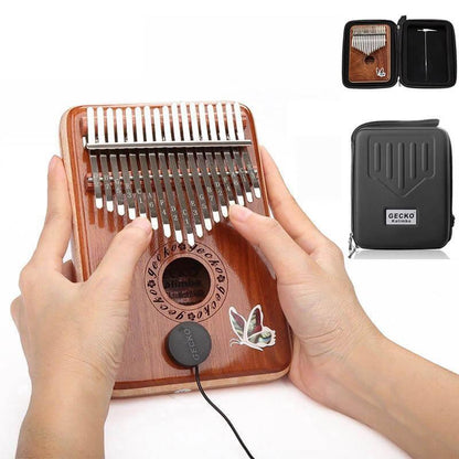 Gecko Kalimba 17 Keys Thumb Piano, Hollow C Tone Electric Kalimba Instrument, Red Sandalwood Round Hole Opening Box Resonace Single Board Trepanning - HLURU.SHOP