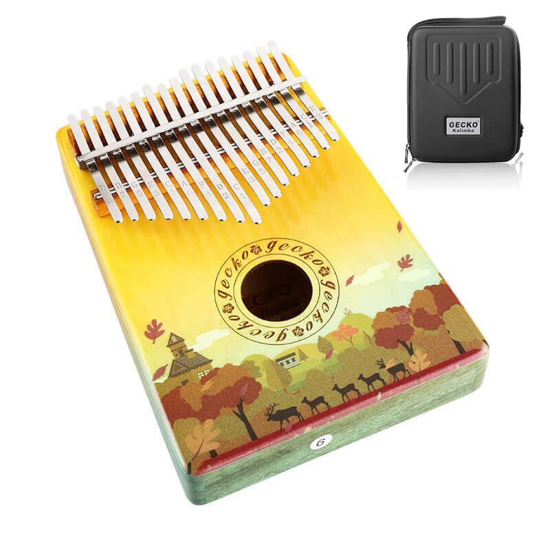 Gecko Kalimba 17 Keys Thumb Piano, Hollow C Tone Kalimba Instrument, Birch Color Printing Round Hole Opening Box Resonace Single Board Trepanning - HLURU.SHOP