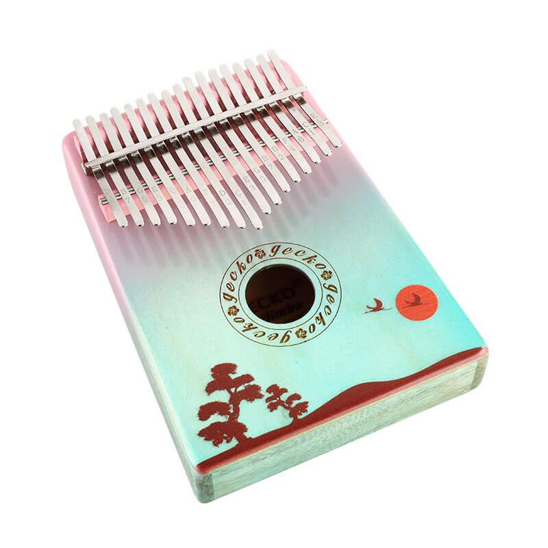 Gecko Kalimba 17 Keys Thumb Piano, Hollow C Tone Kalimba Instrument, Birch Color Printing Round Hole Opening Box Resonace Single Board Trepanning - HLURU.SHOP