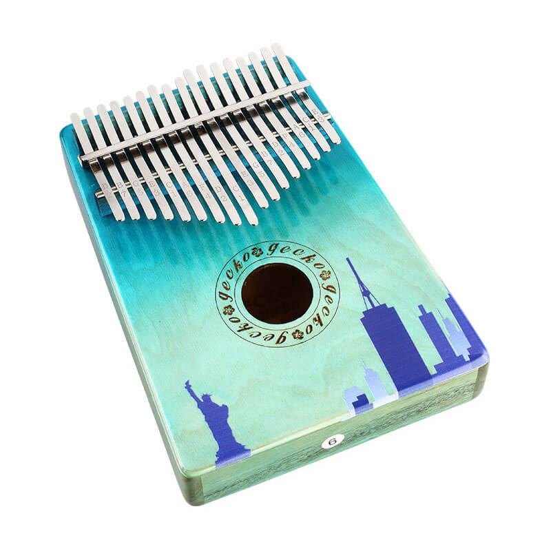 Gecko Kalimba 17 Keys Thumb Piano, Hollow C Tone Kalimba Instrument, Birch Color Printing Round Hole Opening Box Resonace Single Board Trepanning - HLURU.SHOP