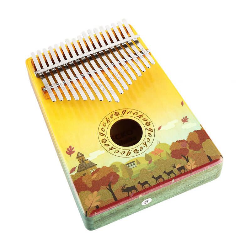 Gecko Kalimba 17 Keys Thumb Piano, Hollow C Tone Kalimba Instrument, Birch Color Printing Round Hole Opening Box Resonace Single Board Trepanning - HLURU.SHOP