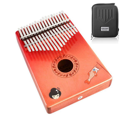 Gecko Kalimba 17 Keys Thumb Piano, Hollow C Tone Kalimba Instrument, Birch Color Printing Round Hole Opening Box Resonace Single Board Trepanning - HLURU.SHOP