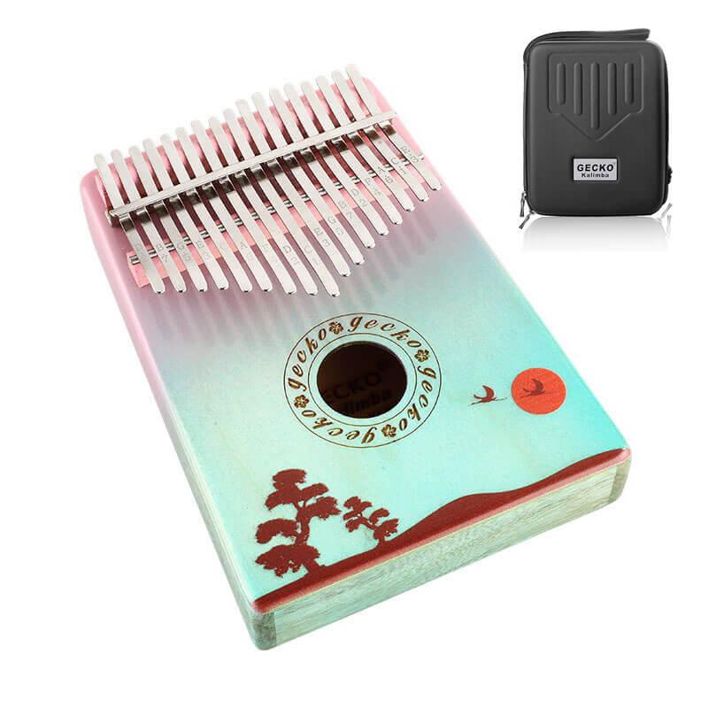 Gecko Kalimba 17 Keys Thumb Piano, Hollow C Tone Kalimba Instrument, Birch Color Printing Round Hole Opening Box Resonace Single Board Trepanning - HLURU.SHOP