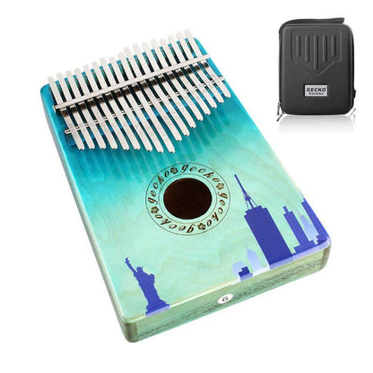 Gecko Kalimba 17 Keys Thumb Piano, Hollow C Tone Kalimba Instrument, Birch Color Printing Round Hole Opening Box Resonace Single Board Trepanning - HLURU.SHOP