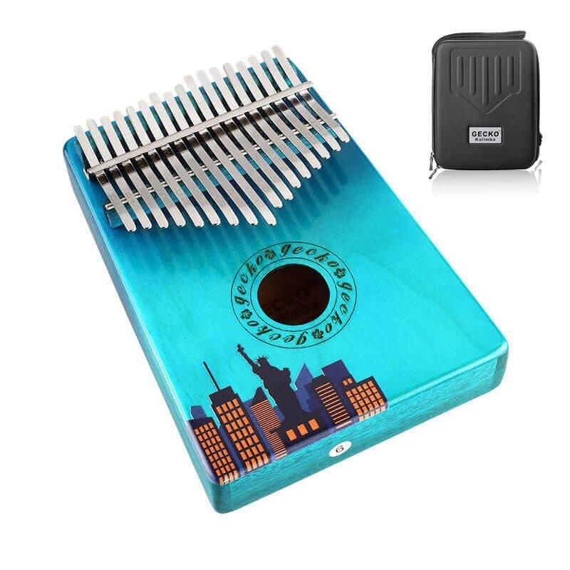 Gecko Kalimba 17 Keys Thumb Piano, Hollow C Tone Kalimba Instrument, Birch Color Printing Round Hole Opening Box Resonace Single Board Trepanning - HLURU.SHOP