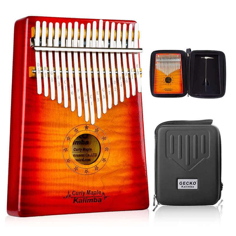 Gecko Kalimba 17 Keys Thumb Piano, Hollow C Tone Kalimba Instrument, Curly Maple Round Hole Opening Box Resonace Single Board Trepanning - HLURU.SHOP