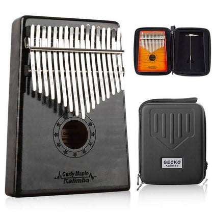 Gecko Kalimba 17 Keys Thumb Piano, Hollow C Tone Kalimba Instrument, Curly Maple Round Hole Opening Box Resonace Single Board Trepanning - HLURU.SHOP