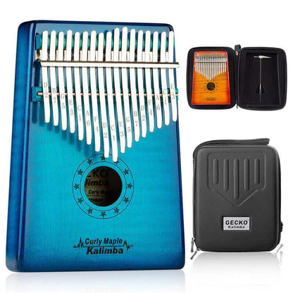 Gecko Kalimba 17 Keys Thumb Piano, Hollow C Tone Kalimba Instrument, Curly Maple Round Hole Opening Box Resonace Single Board Trepanning - HLURU.SHOP