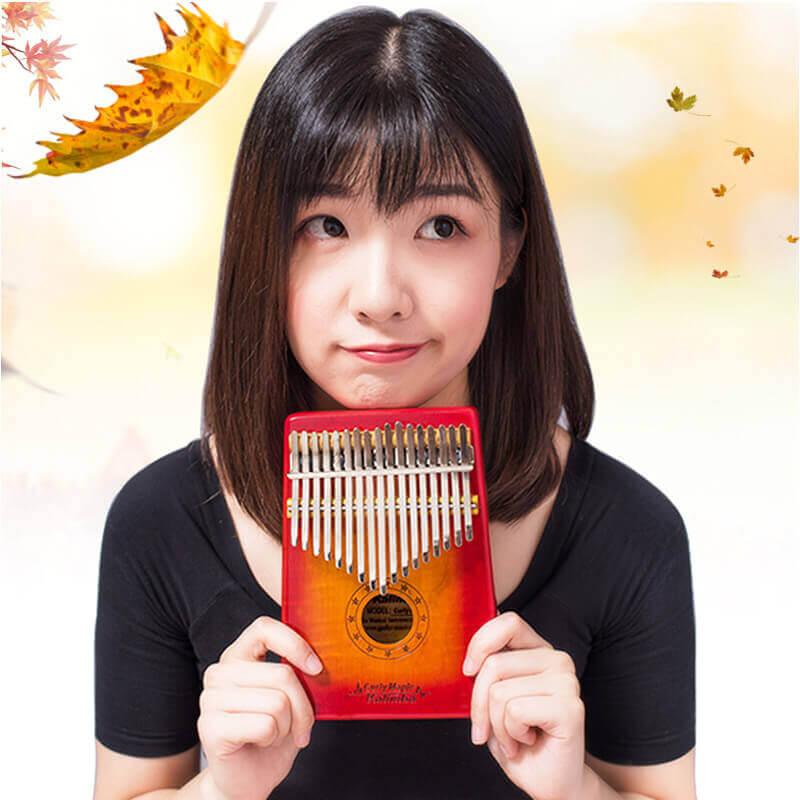 Gecko Kalimba 17 Keys Thumb Piano, Hollow C Tone Kalimba Instrument, Curly Maple Round Hole Opening Box Resonace Single Board Trepanning - HLURU.SHOP