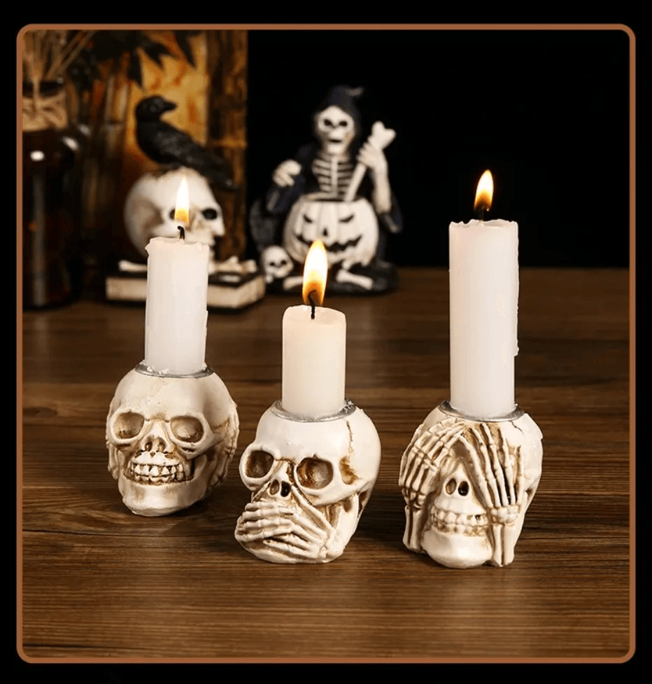 Lighteme 3pc Halloween Skull Candle Holder Set