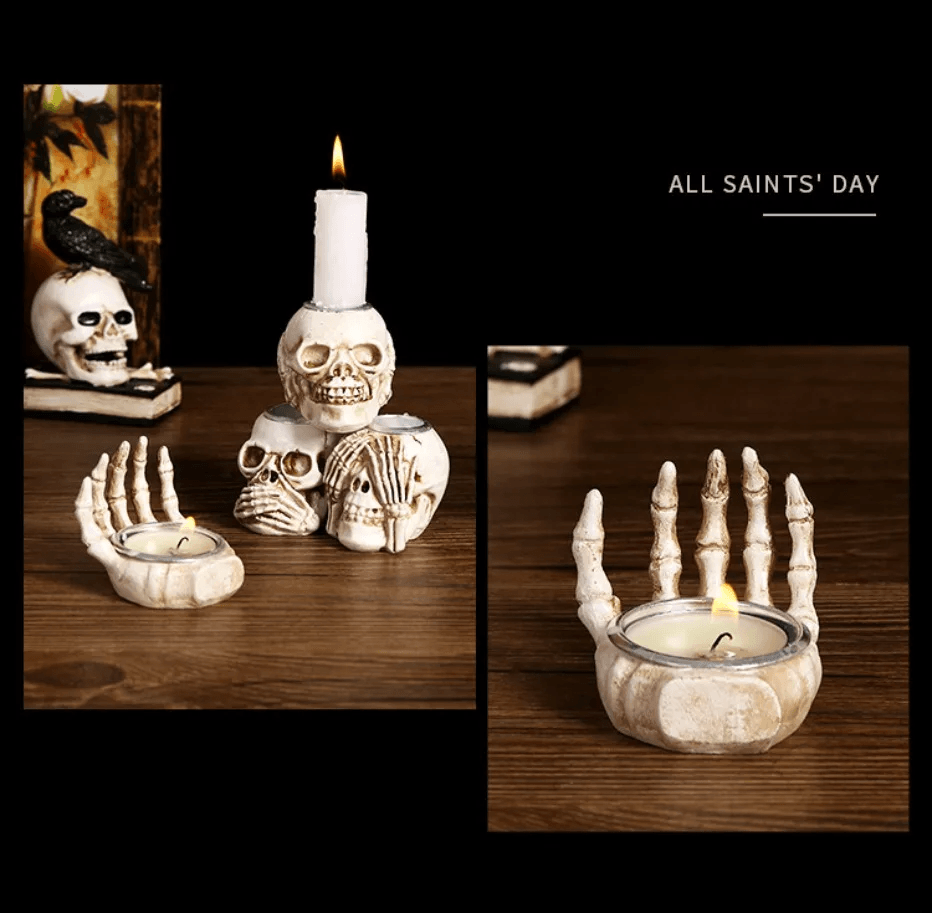 Lighteme 3pc Halloween Skull Candle Holder Set