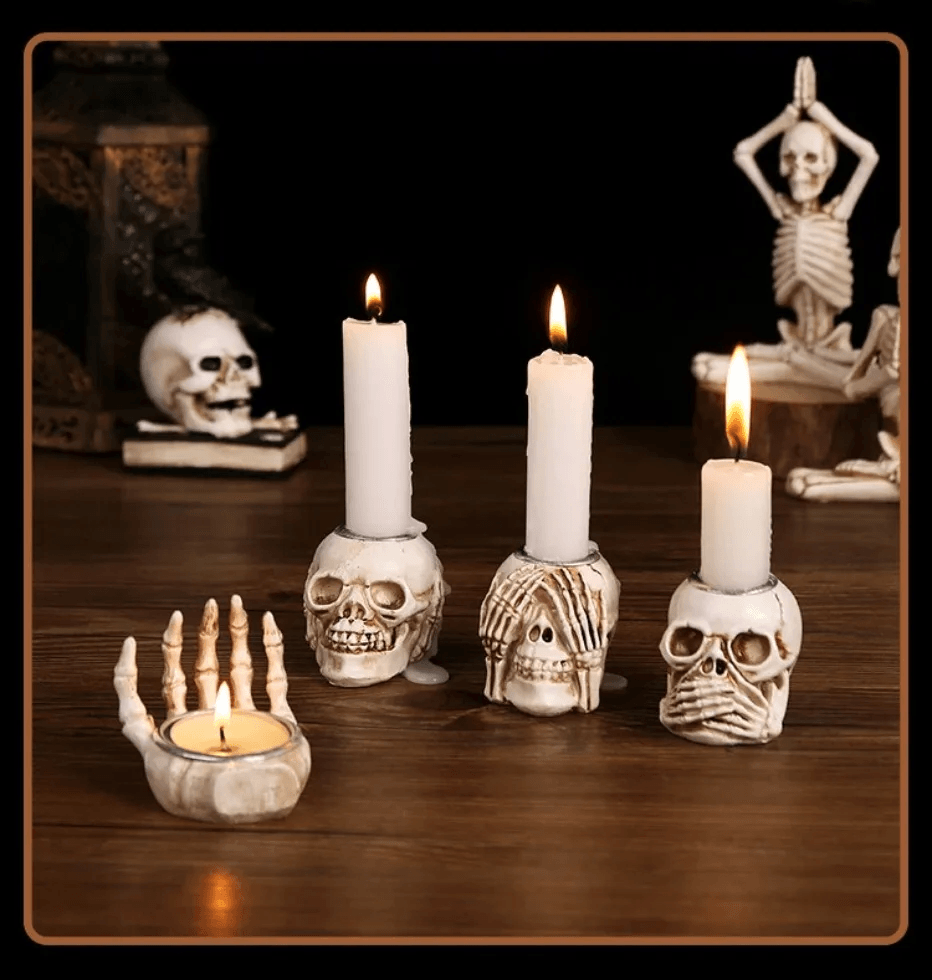 Lighteme 3pc Halloween Skull Candle Holder Set