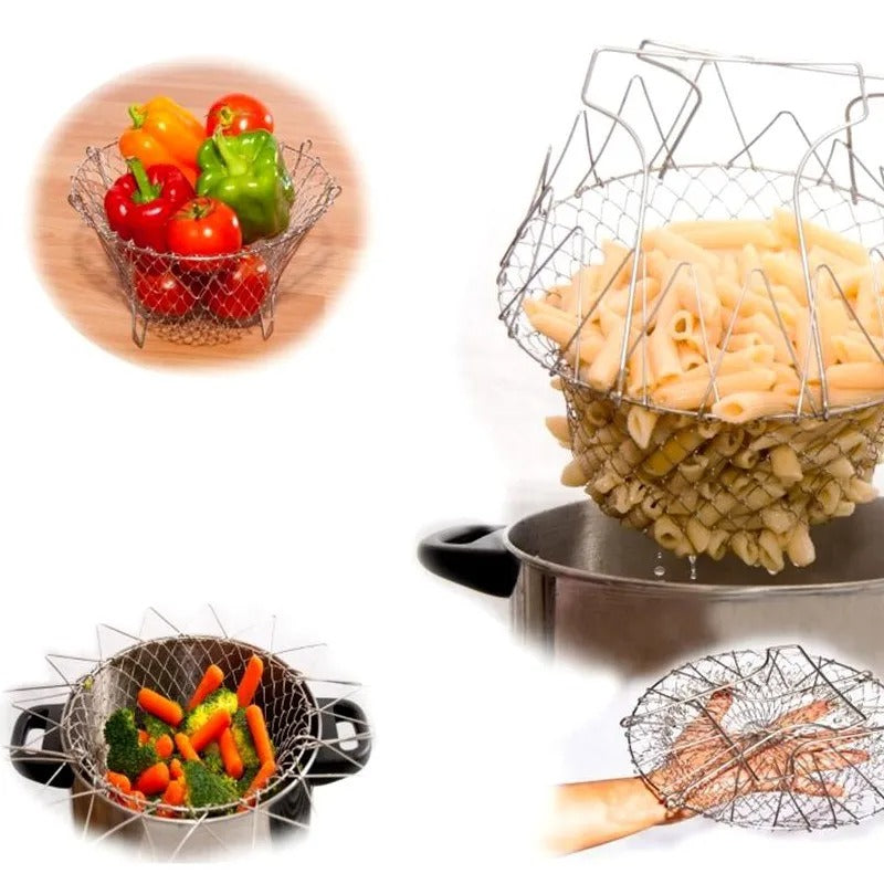 Lighteme Stainless steel cooking basket with pull-out colander