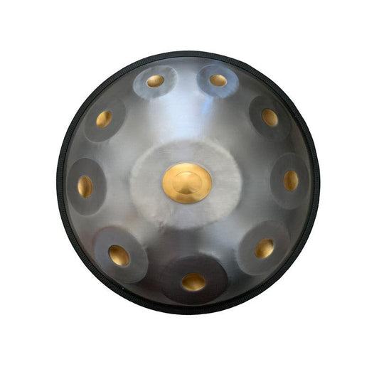 MiSoundofNature King Customized F3 Low Pygmy Scale 22 Inch 10/10+2 Notes Stainless Steel / Nitride Steel Handpan Drum, Available in 432 Hz and 440 Hz - Gold-plated Sound Area