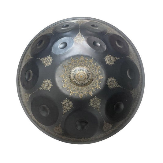 MiSoundofNature Customized F3 Standard Version Hand Pan 22 Inch (12+2) Notes Stainless Steel / Nitride Steel Handmade Mandala Handpan Drum, Available in 432 Hz and 440 Hz