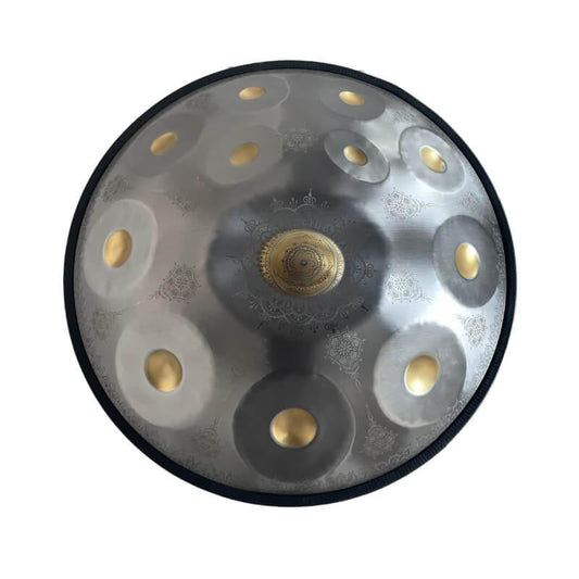 MiSoundofNature Mandala Pattern Customized F3 Standard Version 22 Inch (12+2) Notes Stainless Steel / Nitride Steel Handmade Handpan Drum, Available in 432 Hz and 440 Hz