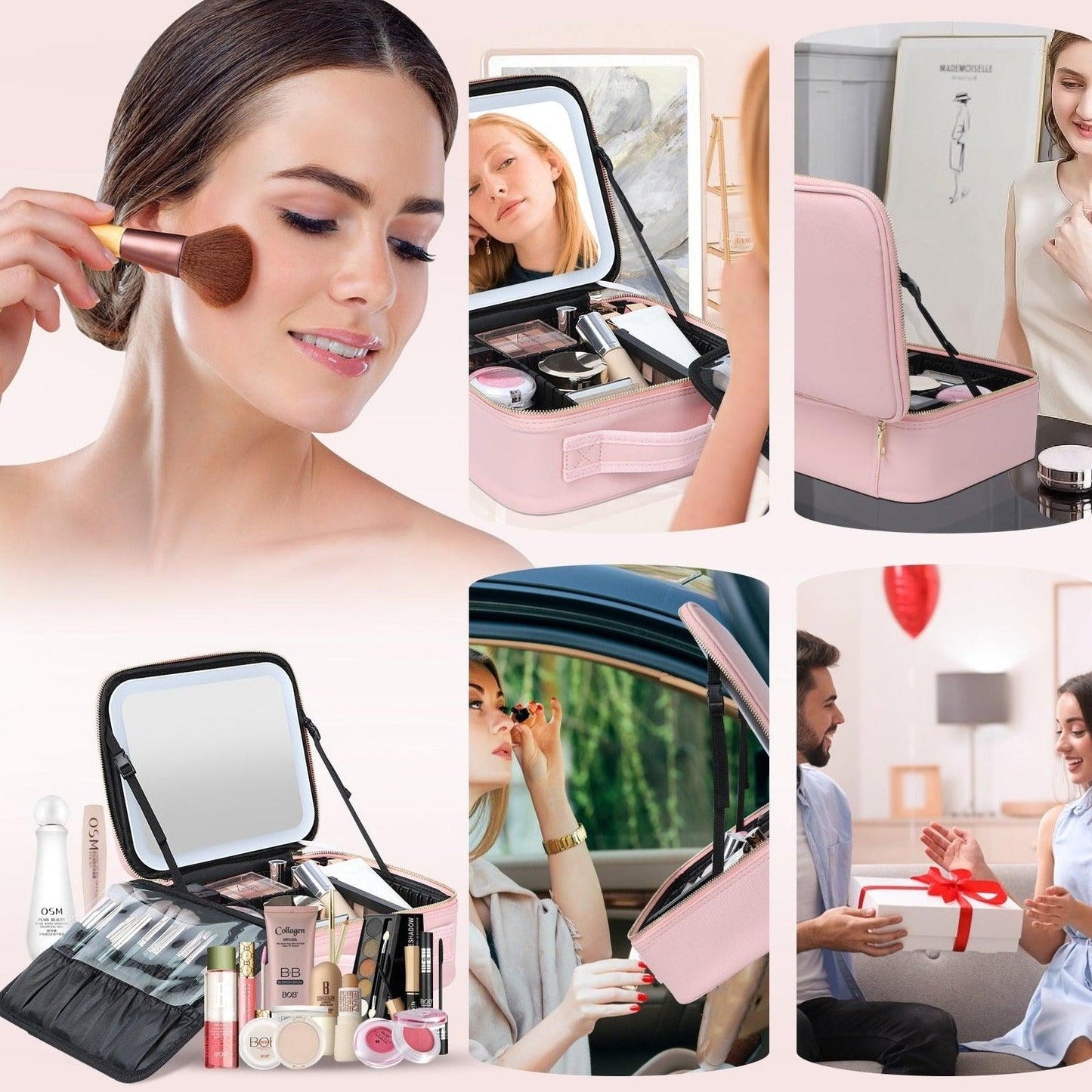 Lighteme LED mirror makeup travel case