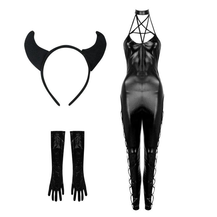 Lighteme Halloween Pentagram Halter Catsuit Costume