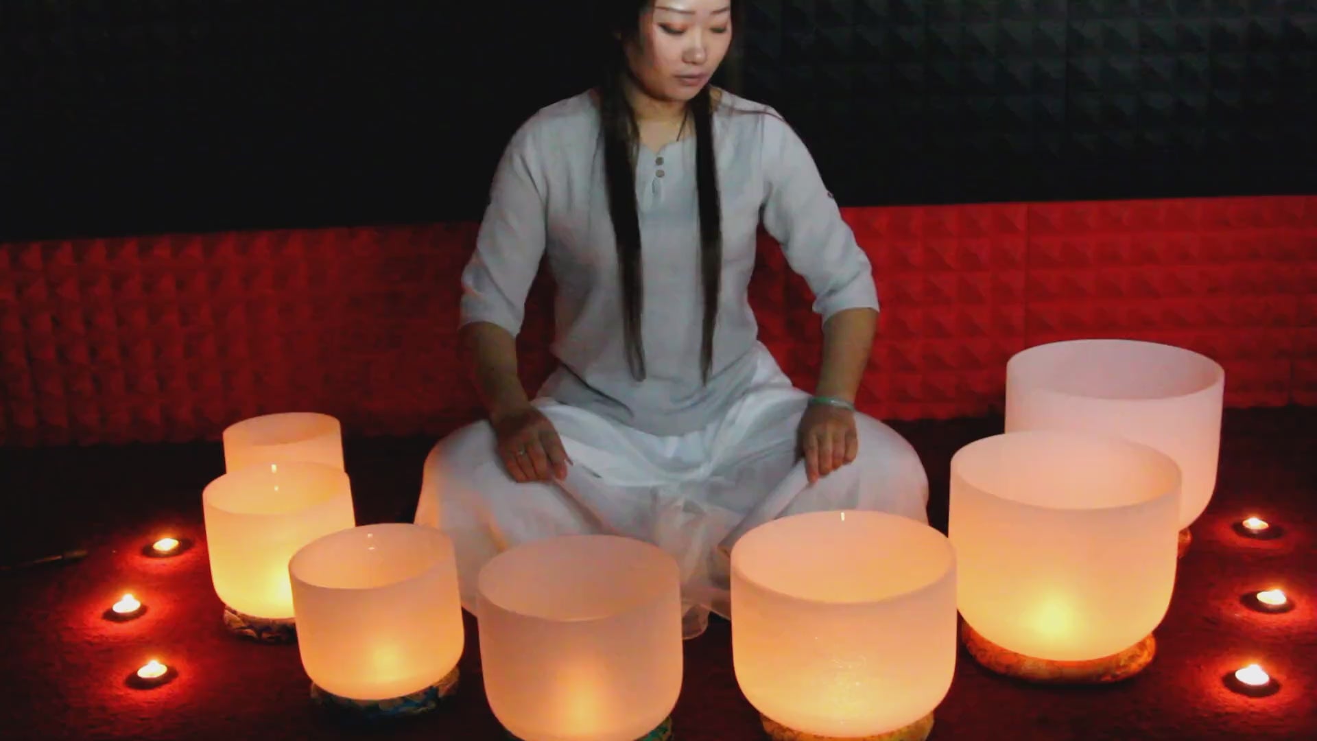 MiSoundofNature 430Hz/440Hz White Frosted Crystal Singing Bowl Set Of 7 Chakra Sound Bowls For Healing