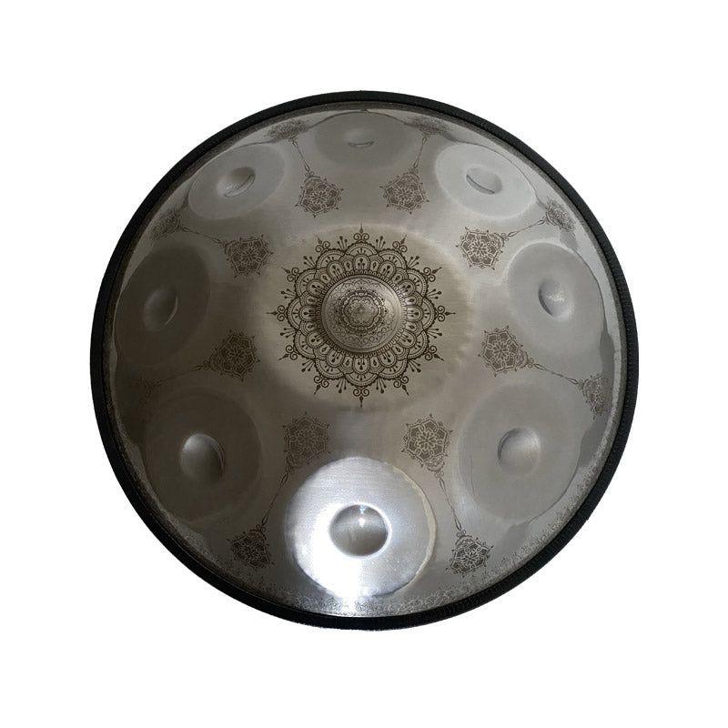 MiSoundofNature Mini Handpan Drum High-end Stainless Steel Handmade in G Minor 9 Notes 18 Inches - Available in 432 Hz and 440 Hz, Laser engraved Mandala pattern. Never fade.