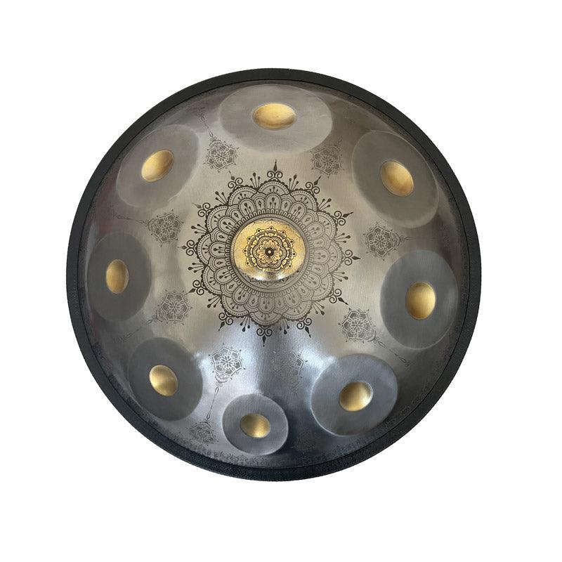 Lighteme Royal Garden C Major 22 Inch 9/10/12 Notes Handmade Stainless Steel Handpan Drum, Available in 432 & 440 Hz, Gold-plated Sound Area, Laser engraved Mandala pattern. Never fade.