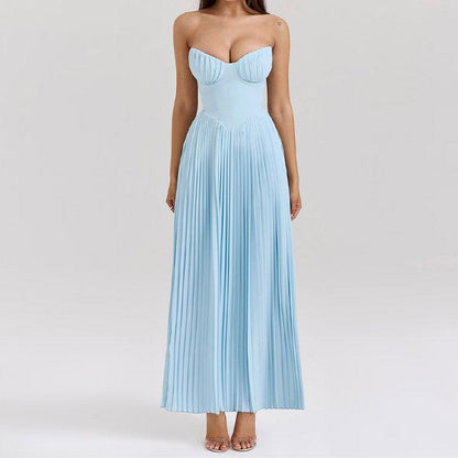 Lighteme Luxury Off-Shoulder Blue Corset Maxi Dress