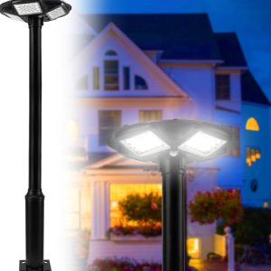 Lighteme 1500W Commercial Solar Flag Pole Outdoor Lamp Post Light with 98 inch Pole IP67 Waterproof With Remote