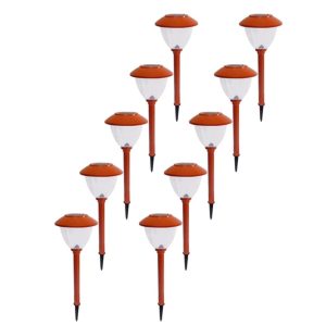 Lighteme 10 Pack Solar LED Pathway Lights Outdoor-Stainless Steel and Glass (Tangerine)