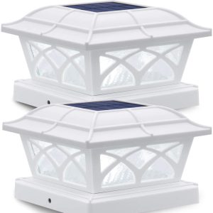 Lighteme Solar Post Cap Lights Outdoor Glass 2 Modes 8 LEDs for 4x4 5x5 6x6 Posts Fence Deck Patio Decoration Warm White/Cool White (2 Pack)