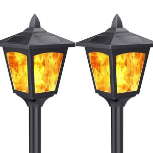Lighteme Solar Garden Lights - Torches Outdoor Patio Decor Lighting 43 Flames Post Fence Lamps - 2 Pack