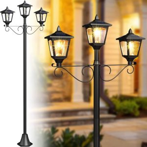 Lighteme 3 Fixture Outdoor Solar LED Lamp Post With 50 Lumen - 72Inch