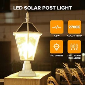 Lighteme LED Solar Fence Cap Lights.Dusk to Dawn Vintage Street Lights. 300LM. 2700K.Cast Aluminum