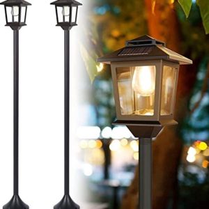 Lighteme 63 Solar Lamp Post Lights Outdoor 2 Pack .Aluminum Floor Lamp.Waterproof Solar Powered Street Lights for Garden Warm White