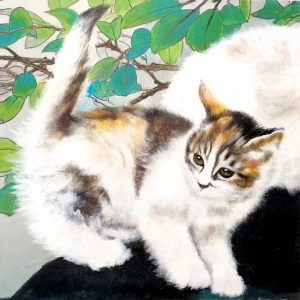 Lighteme Hand-Painted Cat Oil Painting On Canvas Custom Original Artwork Abstract Wall Decor