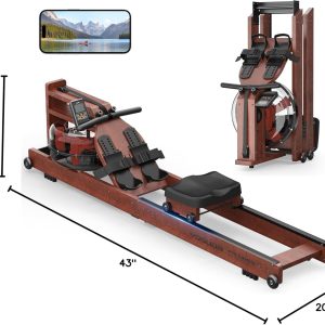Lighteme Water Rowing Machine for Home Gym – Foldable Wooden Rower with Water Resistance & LCD Monitor