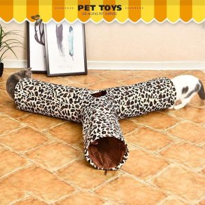 Lighteme Cat Tunnel Leopard Print Crinkly 3 Ways Toy