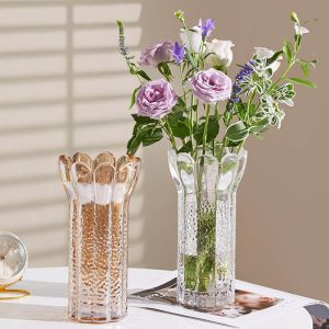 Lighteme Embossed Flower Shape Crystal Glass Vase