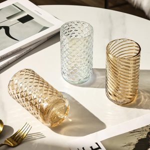 Lighteme Embossed Ribbed Glass Cup