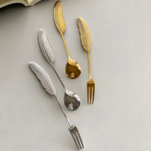Lighteme Feather Stainless Steel Dessert Spoon & Fork