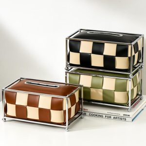 Lighteme Leather Checkerboard Tissue Box