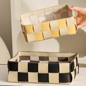 Lighteme Leather Grid Desktop Storage Basket