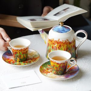 Lighteme Oil Painting Tulip Ceramic Teapot Set