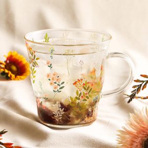 Lighteme Plant Floral Print Glass Cup