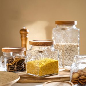 Lighteme Square Embossed Glass Storage Jar