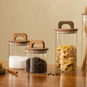 Lighteme Wooden Handle Glass Storage Jar