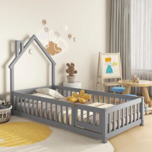 Lighteme House Twin Montessori Floor Bed With Rails
