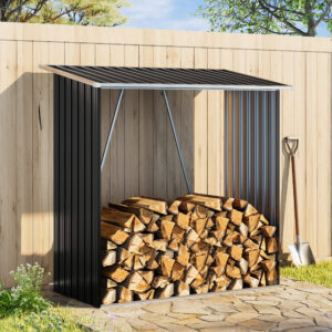 Garden Outdoor Metal Firewood Log Storage Shed