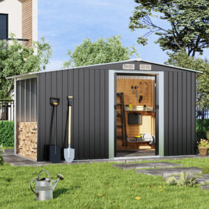 Garden Metal Storage Shed with Log Storage