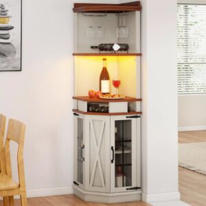Greer Farmhouse Home Corner Bar Cabinet