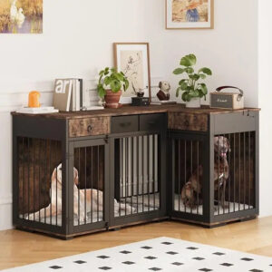 85.4 Rustic Double Dog Crate Furniture For 2 Dogs